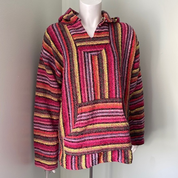 SUNSPECS Pink Rainbow Hooded Striped Pullover - Picture 1 of 7